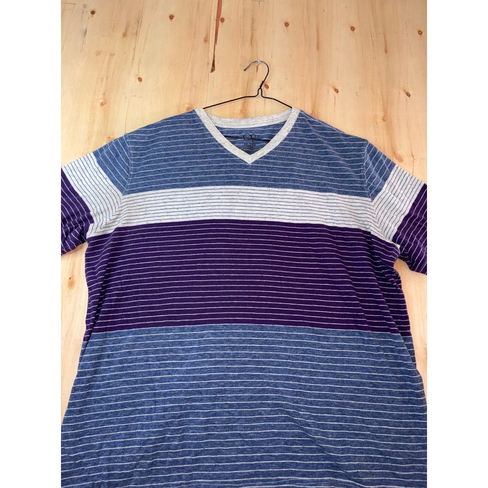 OP Ocean Pacific Mens 2XL V-Neck Striped T-Shirt Blue Purple Vintage c10-0053